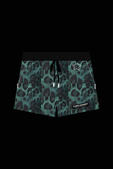 The Leopard Jacquard Drawstring Shorts in Emerald Green
