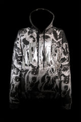 Oversized French Terry Hoodie With Holographic Leather And Full Body Angel Print