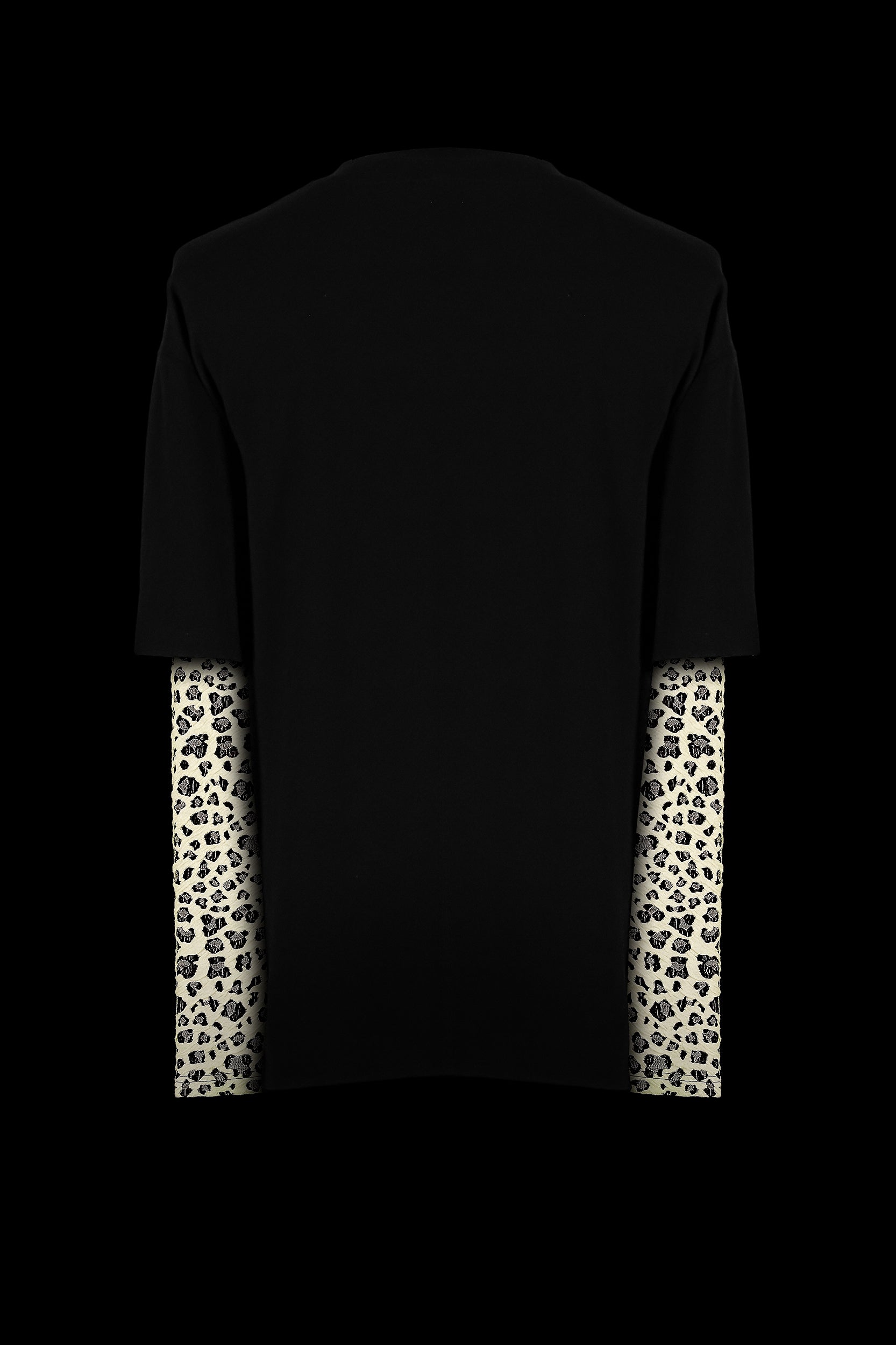 Oversized Layered T-Shirt with Fitted Jacquard Knit Ivory Leopard Long Sleeves