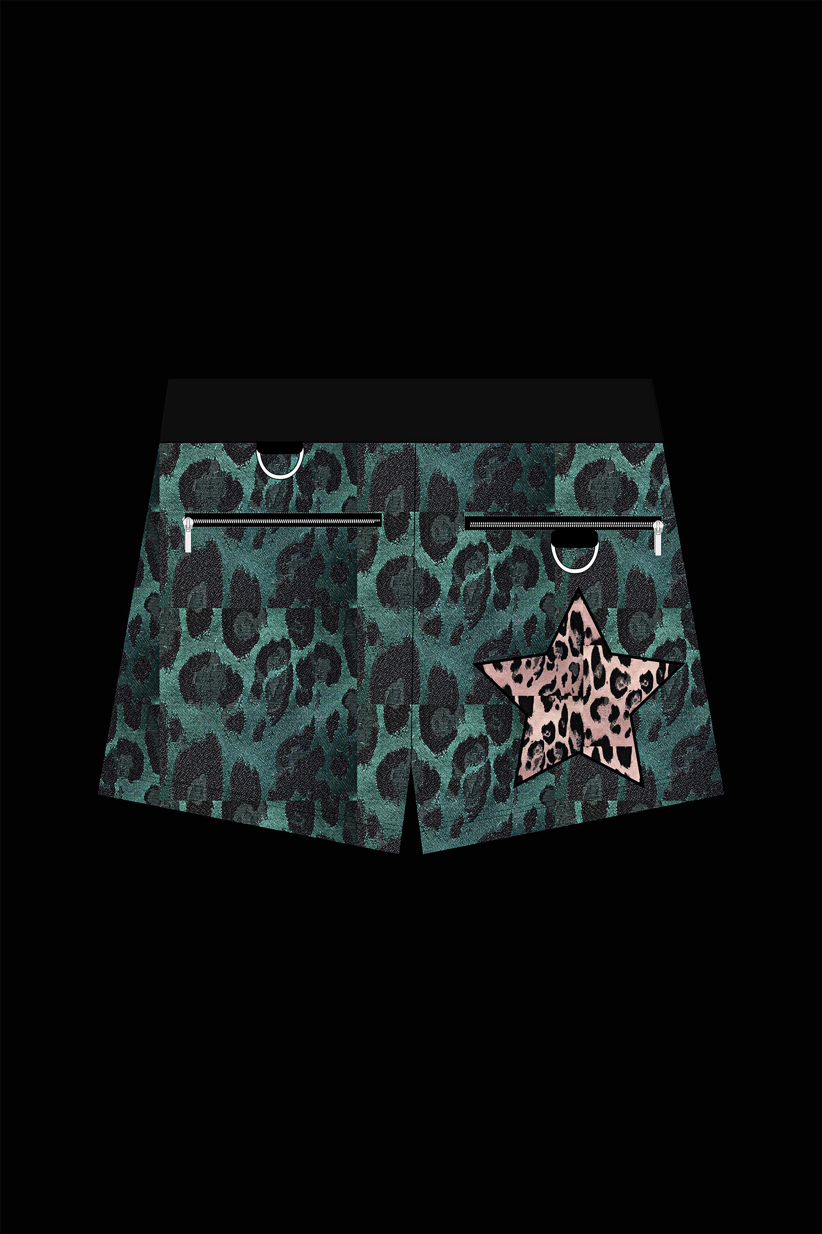 The Leopard Jacquard Drawstring Shorts in Emerald Green