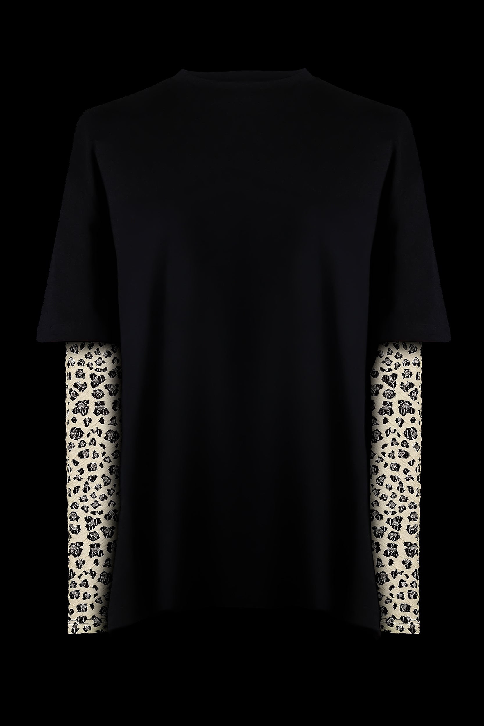 Oversized Layered T-Shirt with Fitted Jacquard Knit Ivory Leopard Long Sleeves