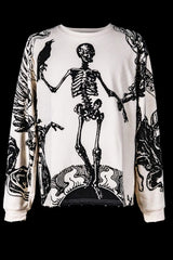 Oversized Skeleton Print Ivory Cotton Sweatshirt