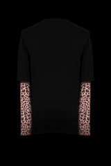 The Layered T-Shirt with Jacquard Knit Fitted Pink Leopard Long Sleeves