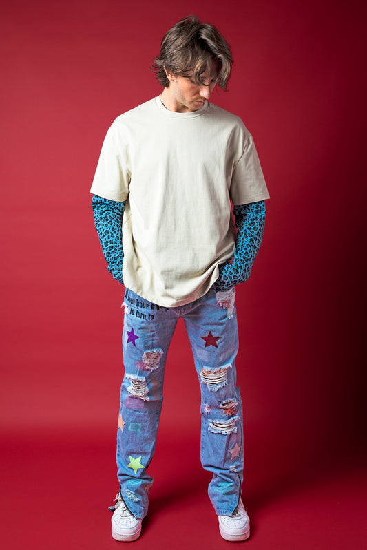 The 1 of 1 Double Layer T-Shirt Blue Leopard Long Sleeve